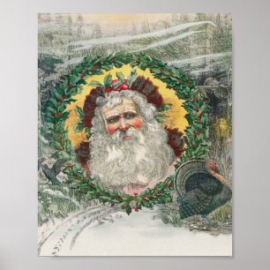 Poster Le visage du Père Noël au milieu d'un Noël