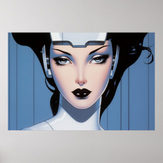 Poster Le visage d'une peinture d'aérographe Cyborg