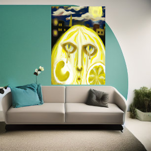 Poster Le visage en citron jaune en pleurs   AI Art Poste