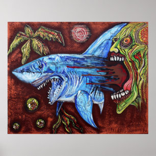 Poster Le zombi mange l'affiche de requin