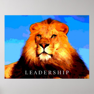 Poster Leadership King Lion Portrait coloré Oeuvre d'art