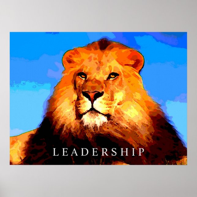 Poster Leadership King Lion Portrait coloré Oeuvre d'art (Devant)