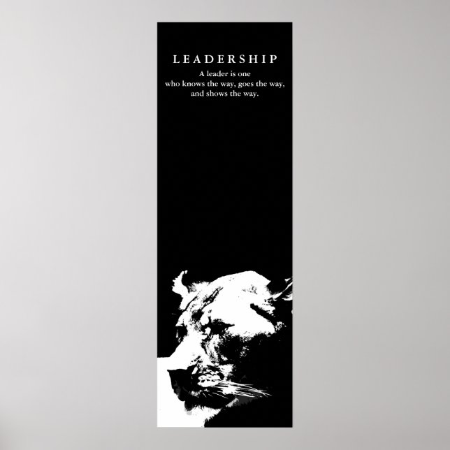 Poster Leadership motivationnel Femme Lion noir blanc (Devant)