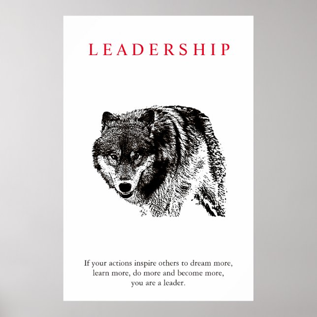 Poster Leadership motivationnel Wolf Noir et blanc (Devant)