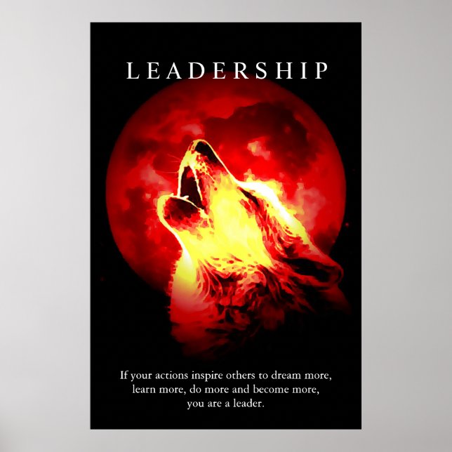Poster Leadership motivationnel Wolf Red Night Moon (Devant)