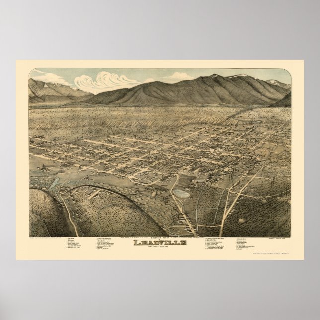 Poster Leadville, CO Carte panoramique - 1879 (Devant)