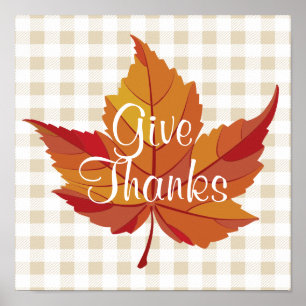 Poster Leaf de automne Merci White Plaid