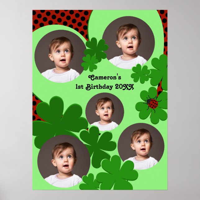 Poster Leaf de trèfle de Ladybug 1er anniversaire Collage (Devant)