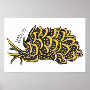 Poster Leaf gilled sea slug cartoon illustration