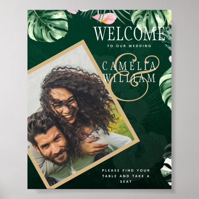Poster LeahG Mariage botanique vert tropical (Devant)