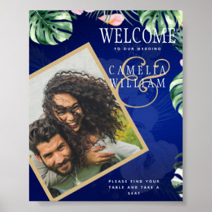 Poster LeahG Mariage floral bleu vert tropical