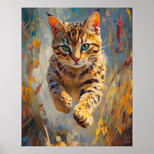 Poster  Leaping Bengal Cat Art (Devant)