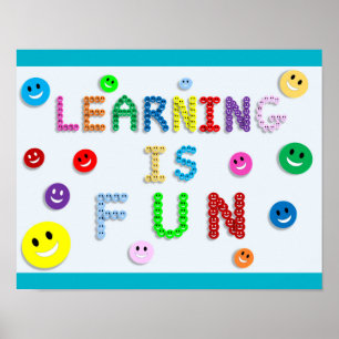 POSTER LEARNING IS FUN HAPPY FACES ÉCOLE D'ÉDUCATION
