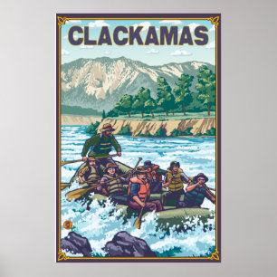 Poster L'eau blanche transportant par radeau - Clackamas,
