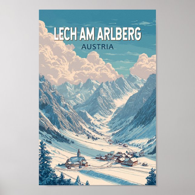 Poster Lech am Arlberg Autriche Illustration Travel Art (Devant)