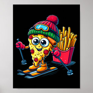 Poster Leçon de ski pizza frite frite ski pizza amateur