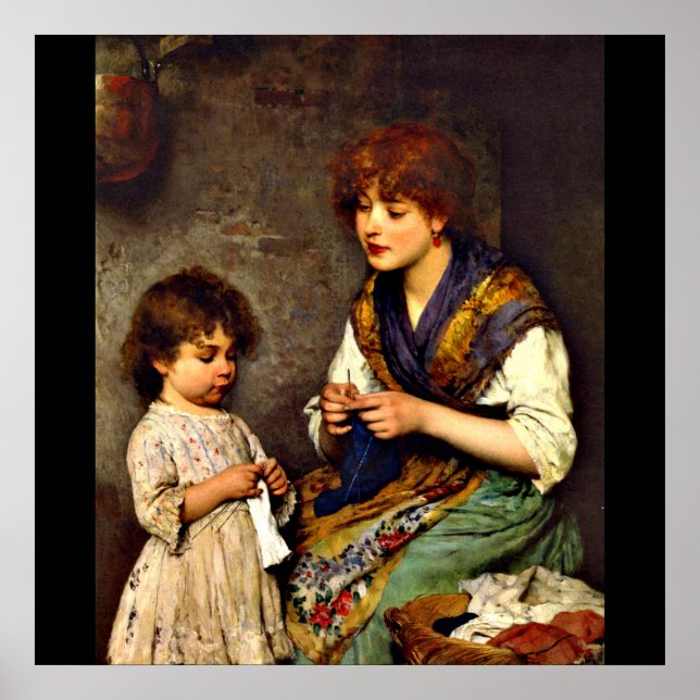 Poster Leçon de Tricot, peinture d'art (Devant)