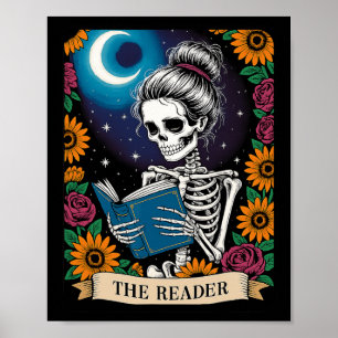 Poster Lecteur Carte Tarot drôle Livre Lover Skeleton Re