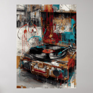 Poster Lecteur de Disques Vintage Pop Art Musique Design 