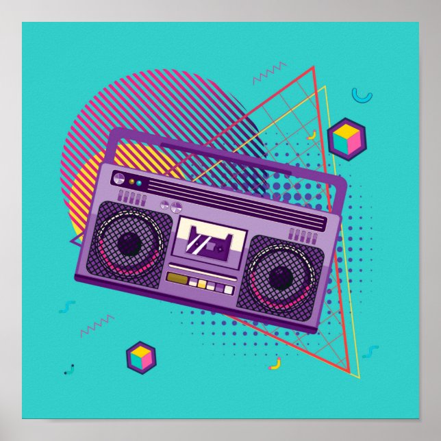 Poster Lecteur de radio portable Funky 80s, boombox (Devant)