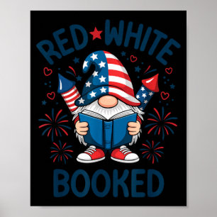Poster Lecteur patriotique Livre rouge blanc Feu d'artifi
