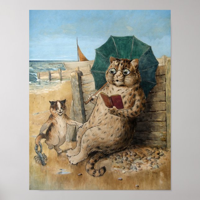 Poster Lecture de chats par Louis Wain (Devant)