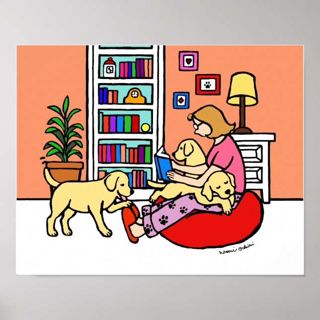 Poster Lecture du dessin de maman du Labrador jaune (Devant)