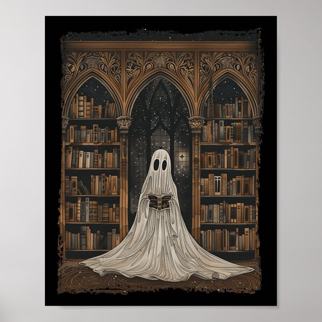 Poster Lecture Ghost Library Halloween Librairie Livre Lo (Devant)