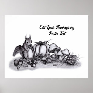 Poster L'écureuil en Automne, Bon thanksgiving !