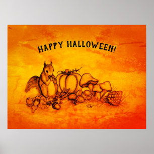 Poster L'écureuil en automne, Bonne Halloween !