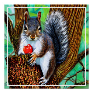 Poster L'écureuil sur l'arbre aux fruits