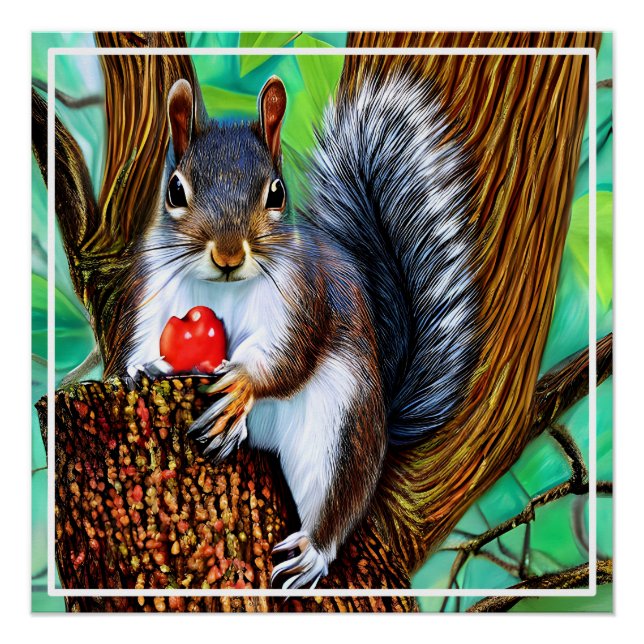 Poster L'écureuil sur l'arbre aux fruits (Devant)