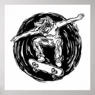 Poster Legendary Skater Doing Mid-Air Skateboarding