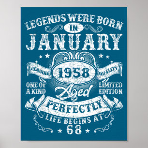 Poster Légendes nées janvier 1958 Illustration vintage