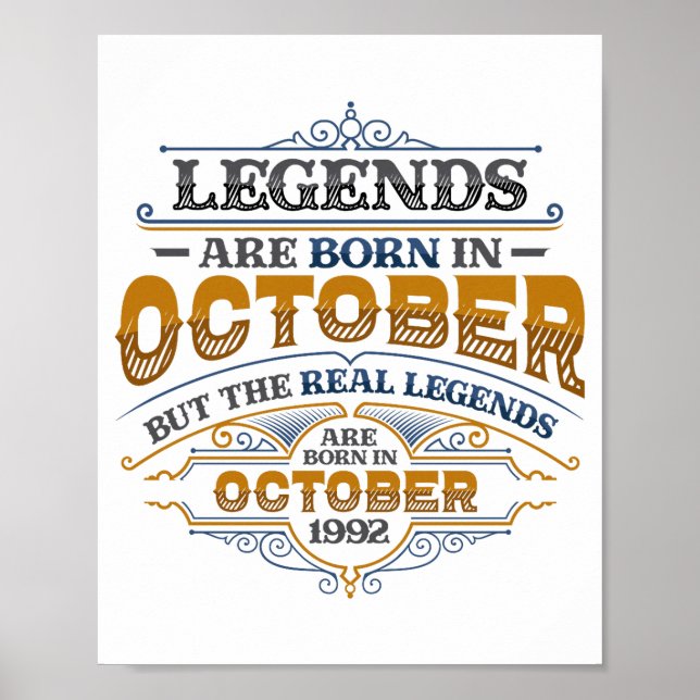 Poster Legends Are Born In October 1992 Womens Birthday C (Devant)