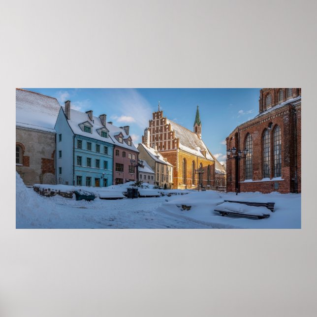 Poster L'église Saint-Pierre en hiver à Riga, Lettonie (Devant)