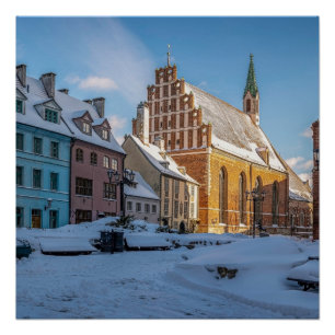 Poster L'église Saint-Pierre en hiver à Riga, Lettonie