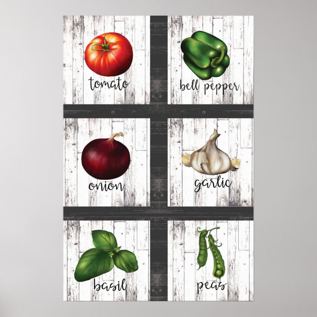 Poster Légumes et herbes Rustique Moderne Cuisine Mur Art (Devant)