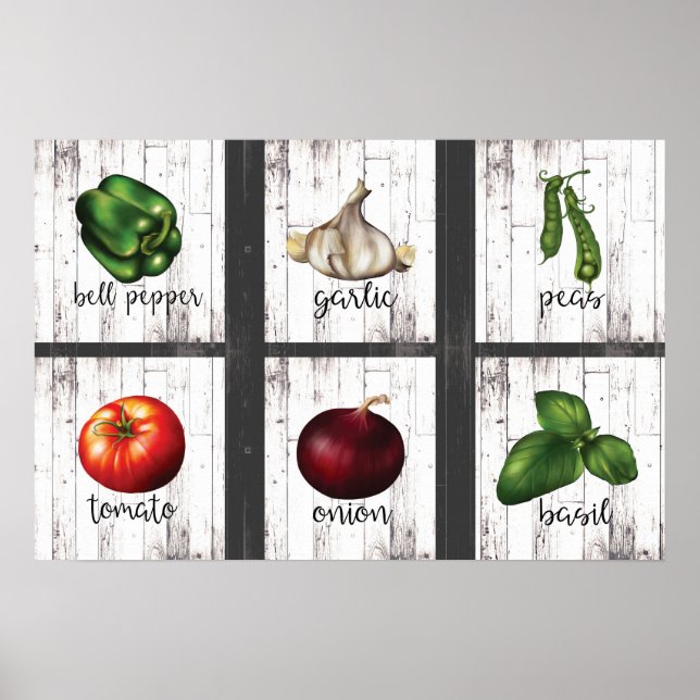 Poster Légumes et herbes Rustique Moderne Cuisine Mur Art (Devant)