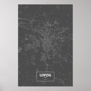 Poster Leipzig, Allemagne (blanc sur noir)