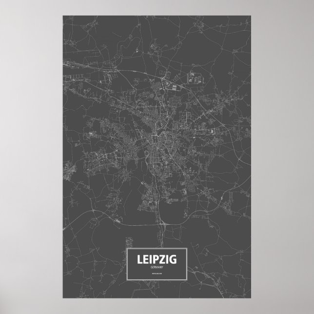 Poster Leipzig, Allemagne (blanc sur noir) (Devant)