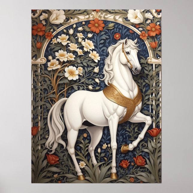 Poster L'Élégant William Morris Inspiré Cheval Blanc (Devant)