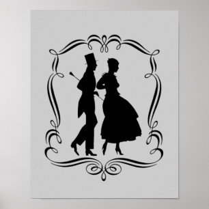 Poster L'Élégante Silhouette Homme Et Femme Du Parti