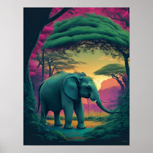 Poster L'éléphant asiatique en forêt