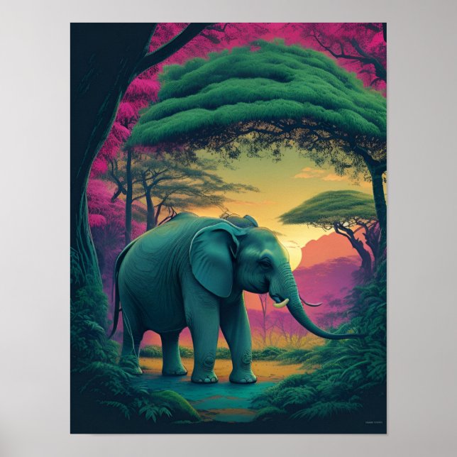 Poster L'éléphant asiatique en forêt (Devant)