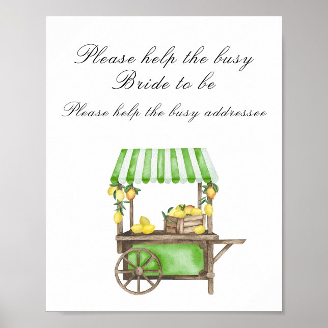 Poster Lemon Citrus bridal shower  - help the busy bride (Devant)