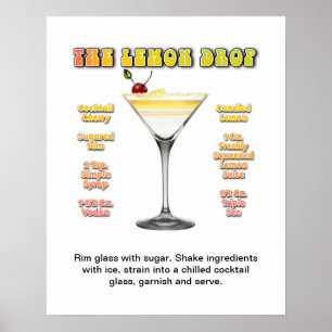 Poster LEMON DROP MARTINI 16"x20" Cocktail Recette Art