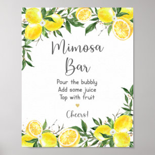 Poster Lemon Greenery Gold Bridal Shower Mimosa Bar