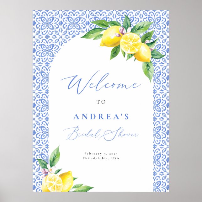 Poster Lemon Italian Blue Tile Positano Enterrement de Vi (Devant)