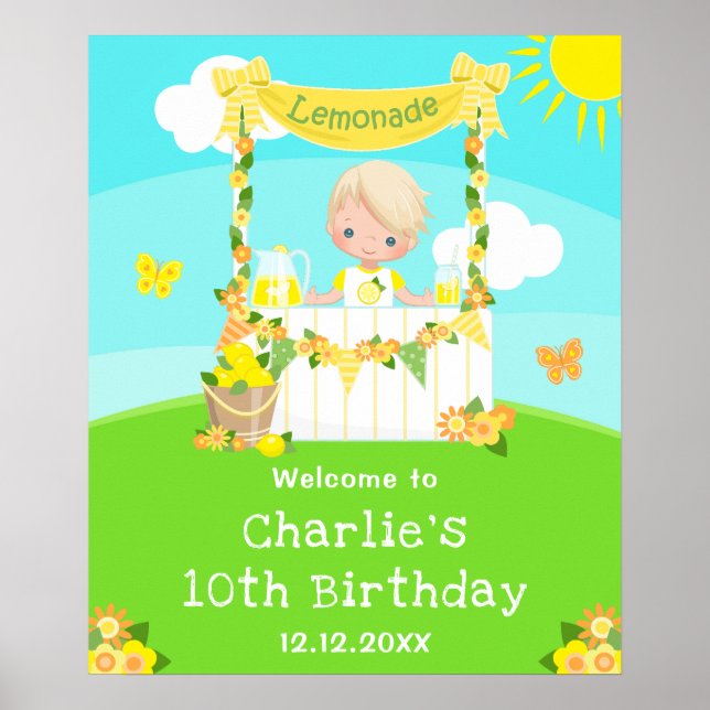 Poster Lemonade Blonde Cheveux Garçon Anniversaire Bienve (Devant)